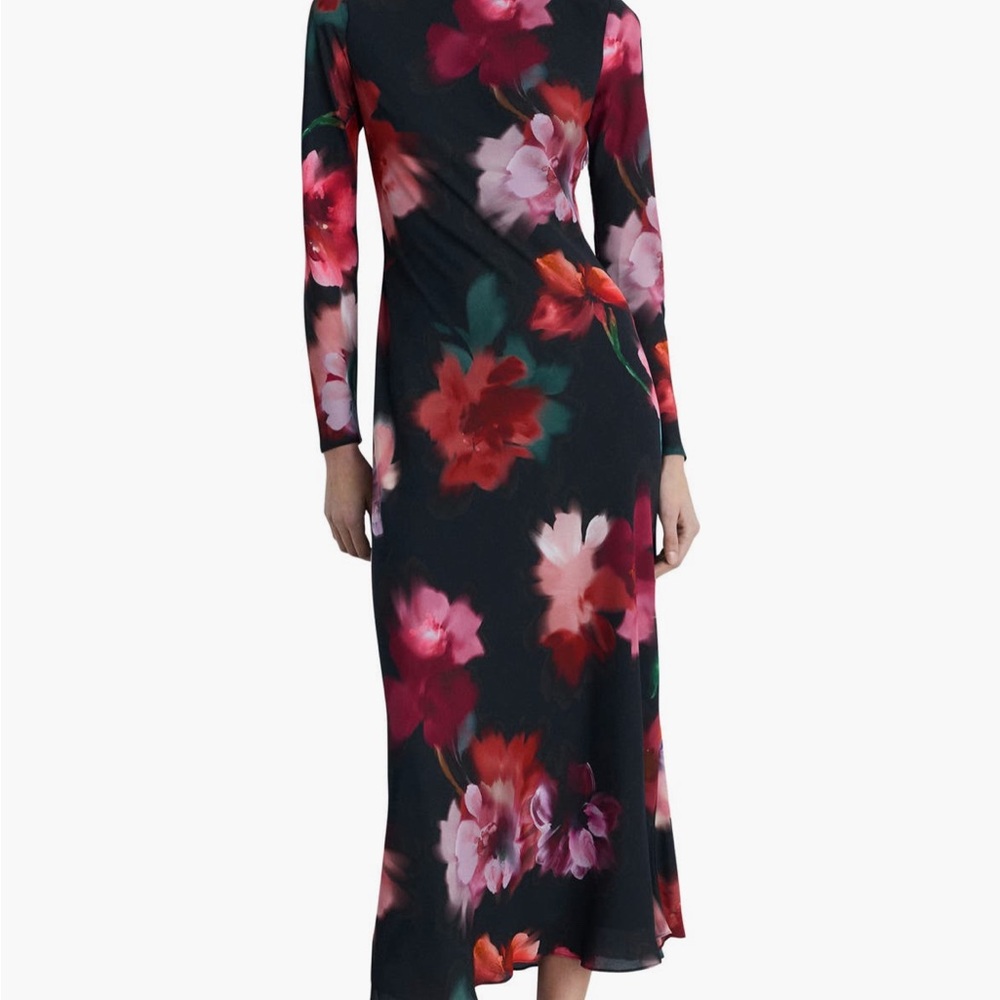 Mango Black Long-Sleeve Floral Maxi Dress